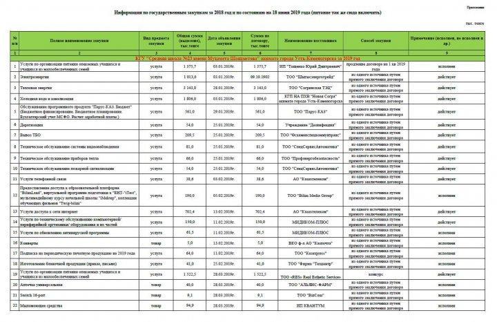 Информация по государственным закупкам за 2018 год и по состоянию на 18 июня 2019 года